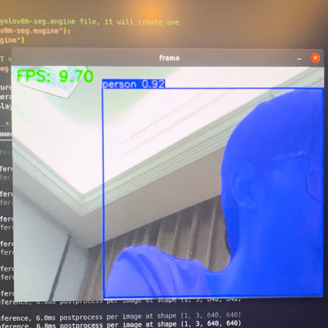 YOLOv8 segmentation result from a CSI camera on Jetson Orin Nano